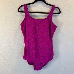 Lands' End Women's Magenta Lace One Piece Swimsuit
